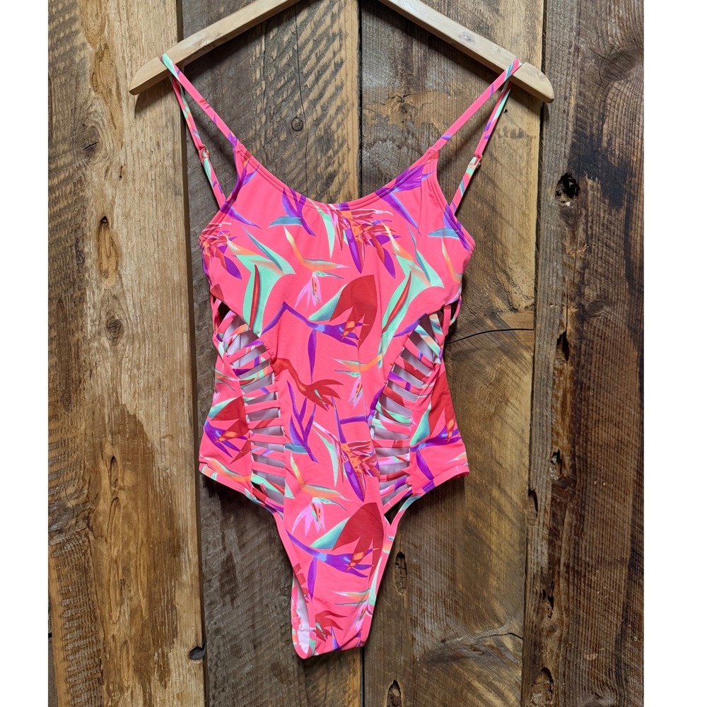 Neon Tropical Cutout Swimsuit Womens Small Pink One Piece NWT Beach Resort